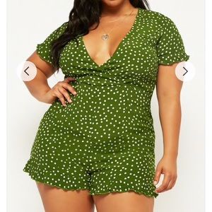 Forever 21-plus green polka dot romper